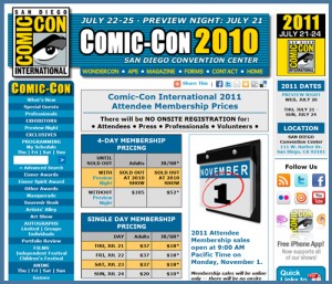 San Diego Comic Con International 2011 Membership Passes/Tickets Go On